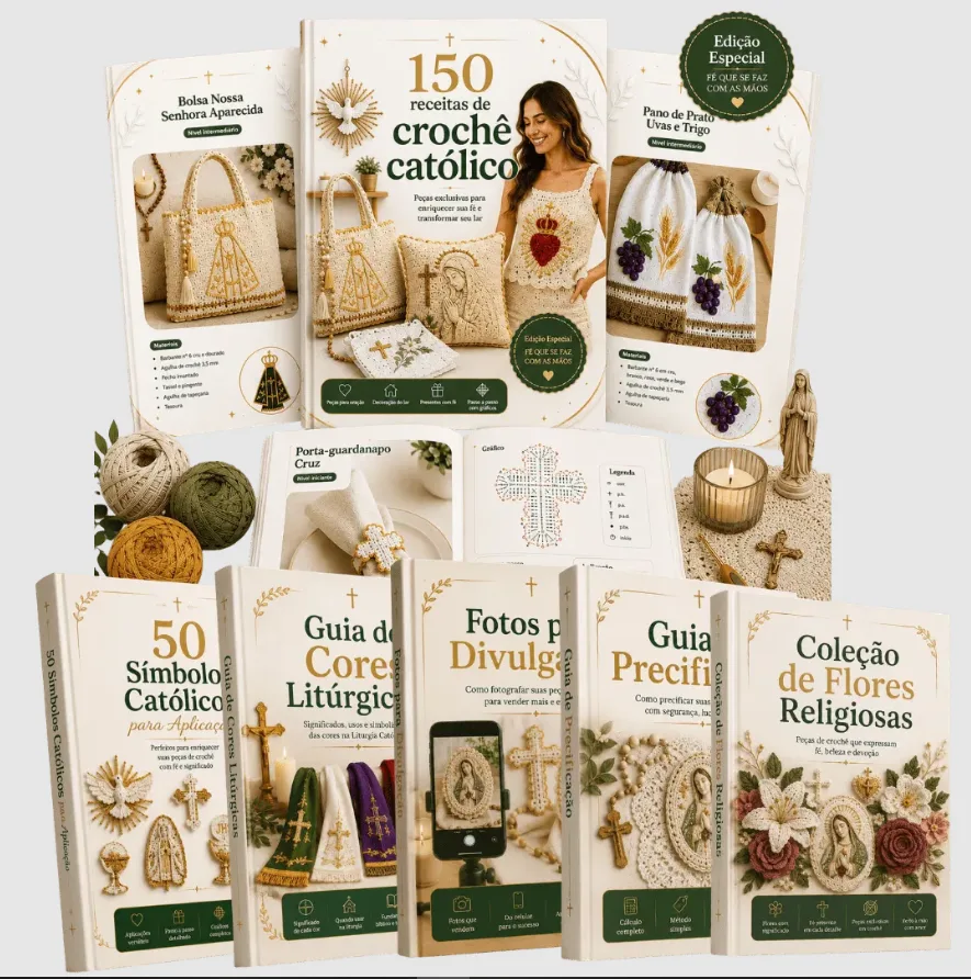 Pacote completo - 150 Receitas de Crochê Católico + Bônus